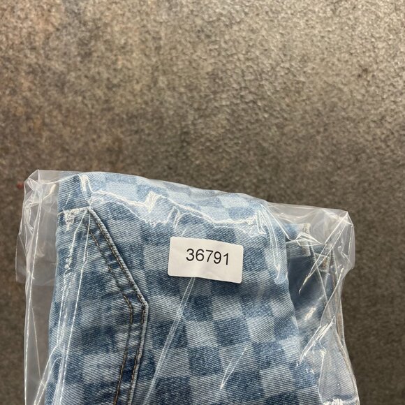 Levi’s 502 Shorts Men 40 Blue Checkered Denim Slim Fit Distressed Bermuda Jorts - Picture 9 of 9